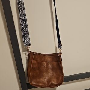 Chic Brown Crossbody Bag with Paisley Strap